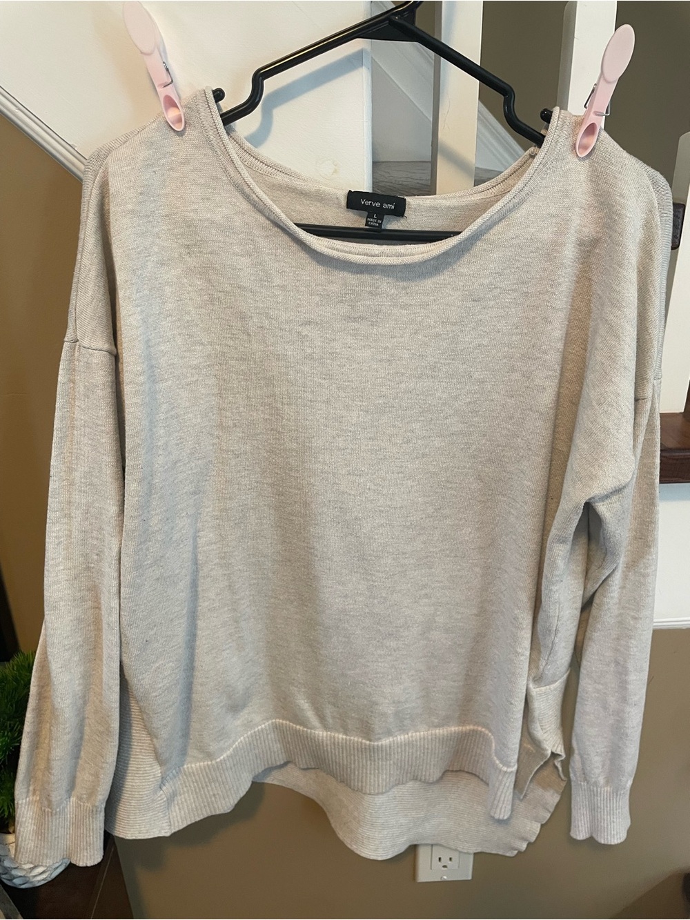 Verve Ami Light Beige Scoop Neck Pullover Sweater